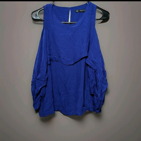 Zara Basics Cold Shoulder Elegant Blue/Purple Women's Top - Picture 2 of 5
